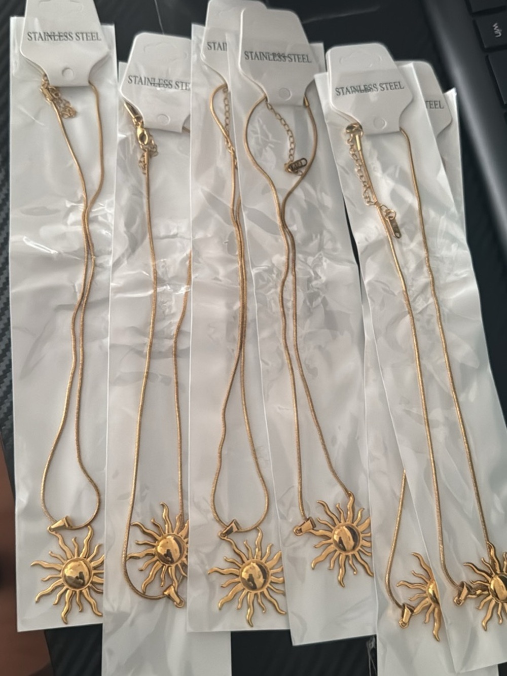 Gold Sun Pendant Necklace - Stainless Steel Sunburst Charm pack of 6 pieces